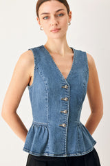 POLISHED DENIM VEST - Flying Tomato - Flyclothing LLC