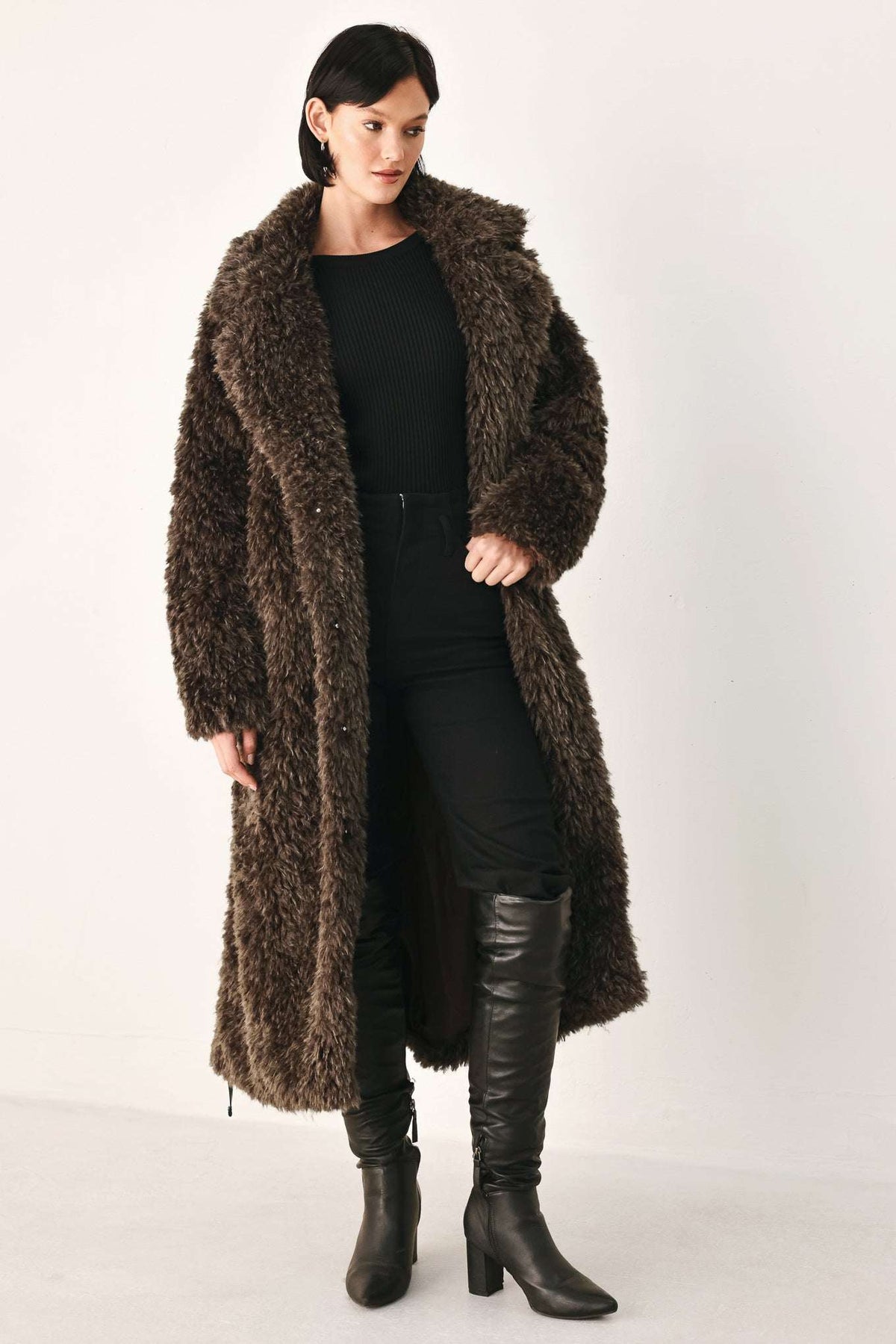 COZY IN THE CITY BELTED FAUX FUR MIDI COAT