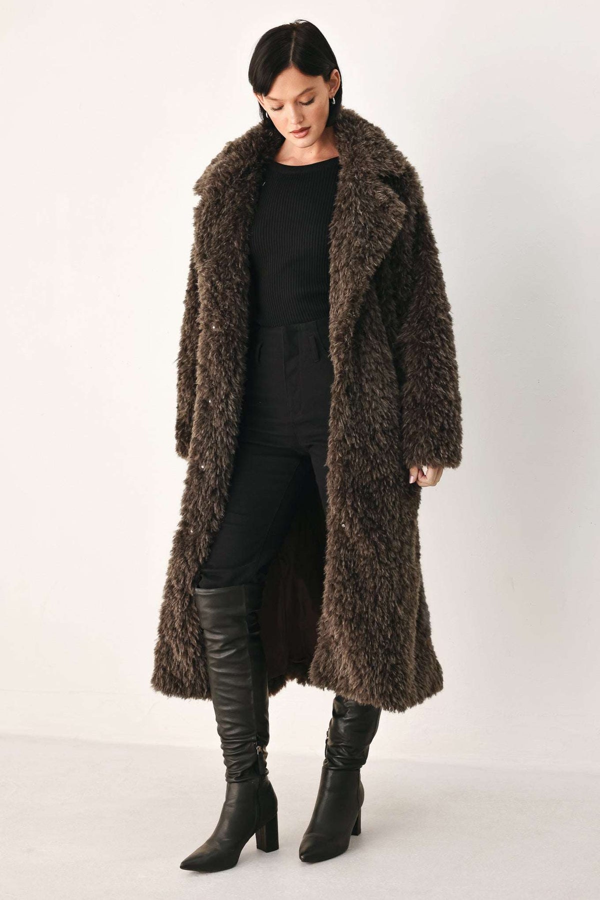 COZY IN THE CITY BELTED FAUX FUR MIDI COAT