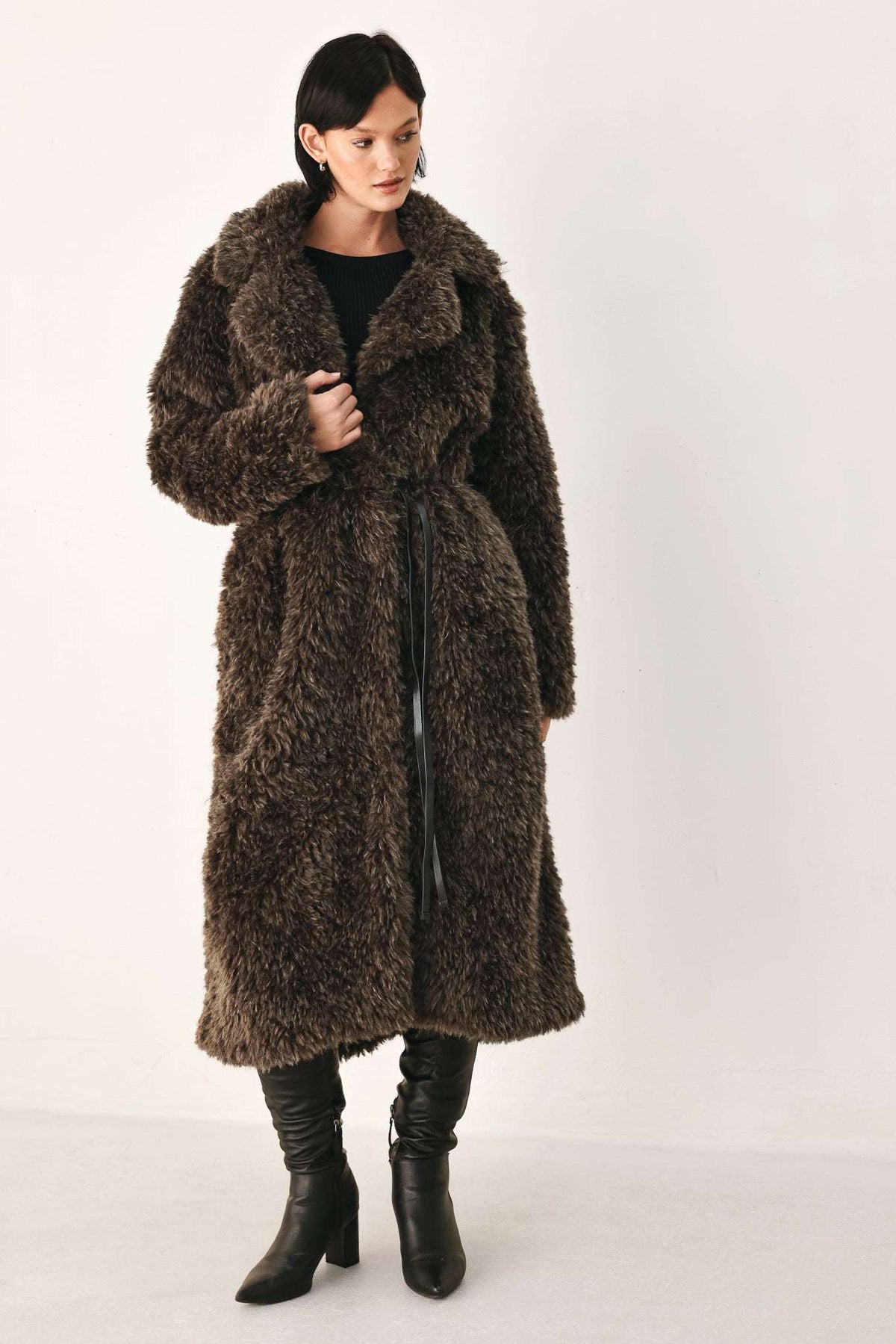 COZY IN THE CITY BELTED FAUX FUR MIDI COAT