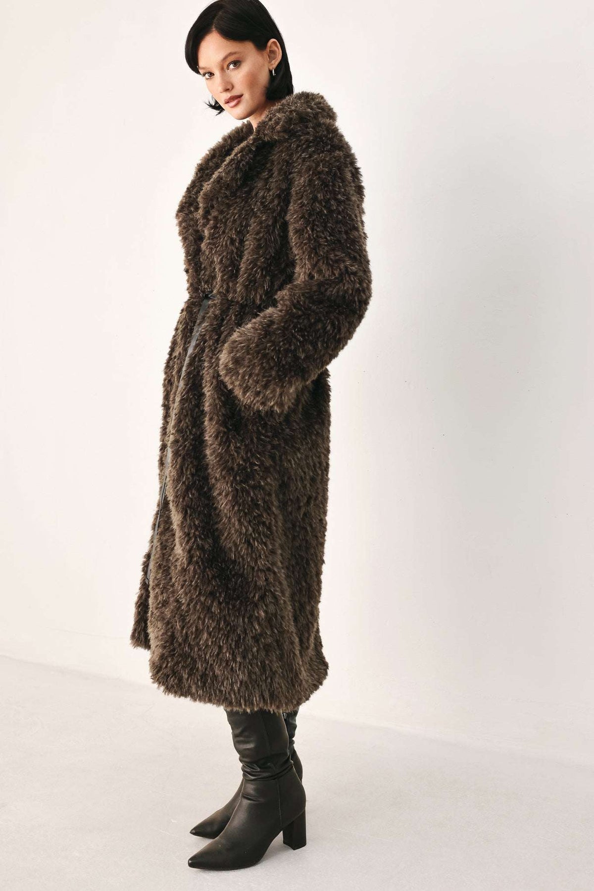 COZY IN THE CITY BELTED FAUX FUR MIDI COAT