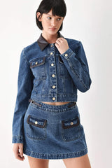 VINTAGE DENIM RENDEZVOUS DENIM CROP JACKET - Flying Tomato - Flyclothing LLC
