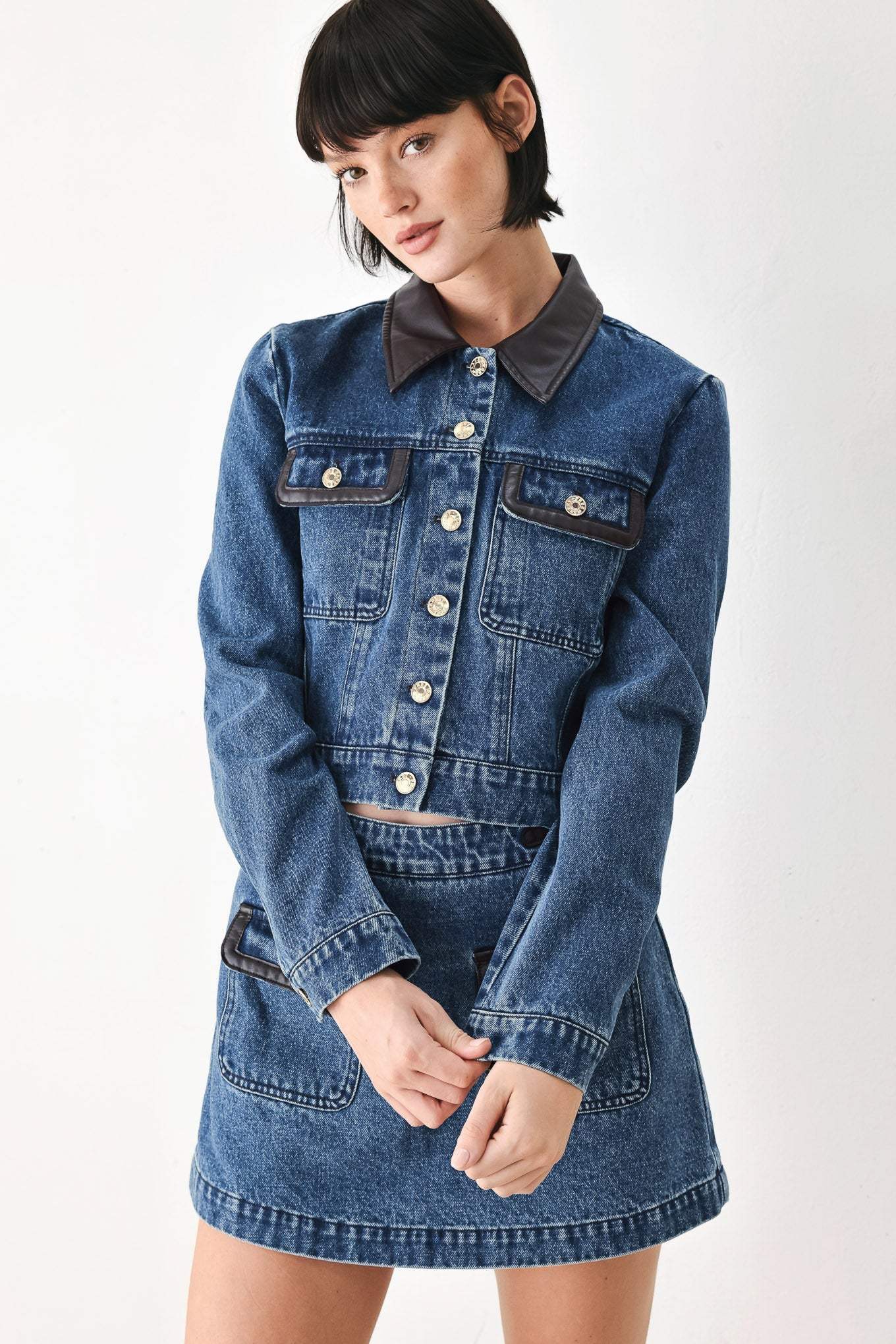VINTAGE DENIM RENDEZVOUS DENIM CROP JACKET - Flying Tomato - Flyclothing LLC