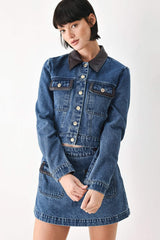 VINTAGE DENIM RENDEZVOUS DENIM CROP JACKET - Flying Tomato - Flyclothing LLC