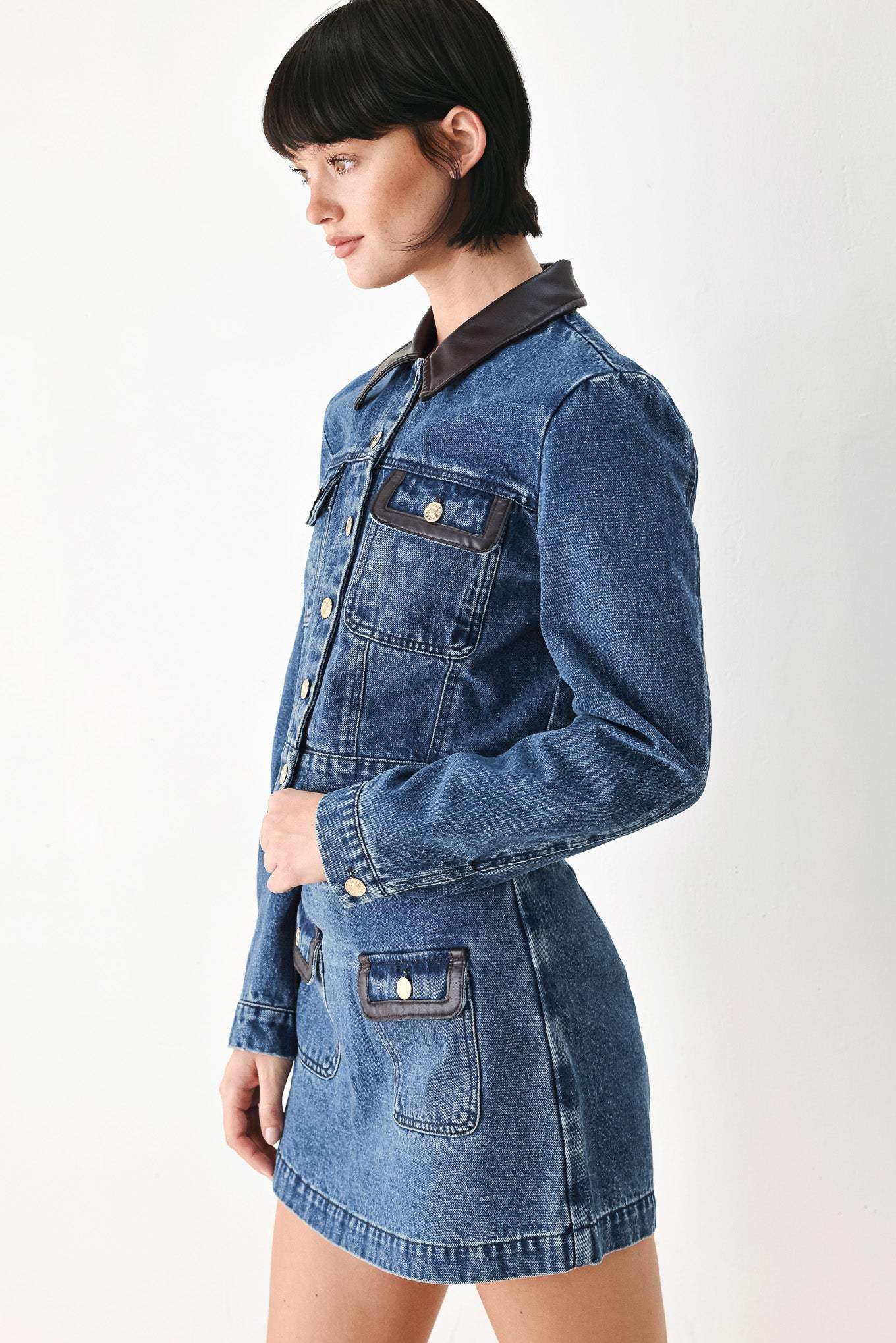 VINTAGE DENIM RENDEZVOUS DENIM CROP JACKET - Flying Tomato - Flyclothing LLC