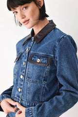 VINTAGE DENIM RENDEZVOUS DENIM CROP JACKET - Flying Tomato - Flyclothing LLC