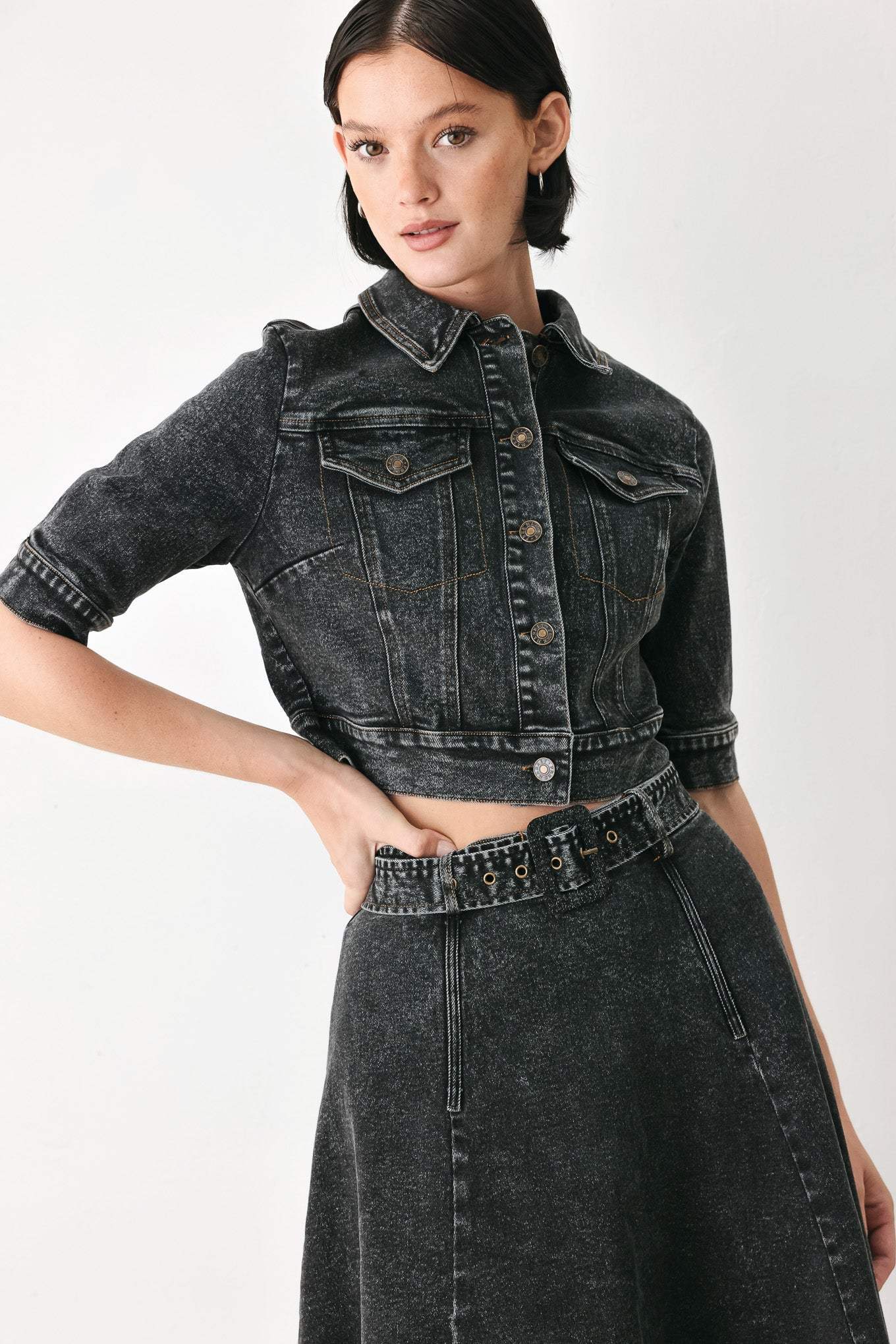 SHADOW STITCH ROMANCE DENIM CROP JACKET - Flying Tomato - Flyclothing LLC
