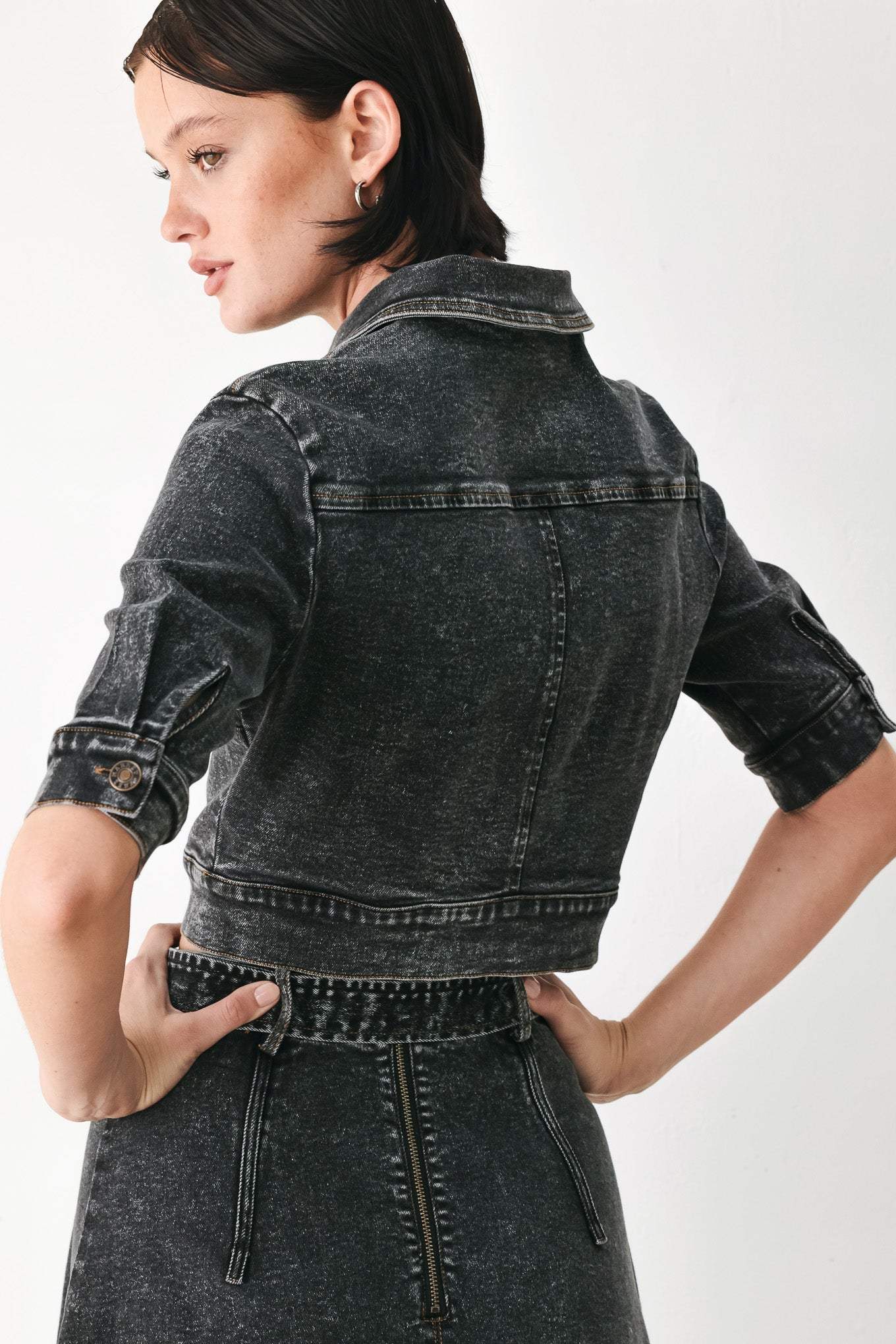 SHADOW STITCH ROMANCE DENIM CROP JACKET - Flying Tomato - Flyclothing LLC