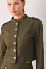 OLIVE CADET WOVEN CROP JACKET - Flying Tomato - Flyclothing LLC