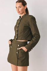 OLIVE CADET WOVEN CROP JACKET - Flying Tomato - Flyclothing LLC