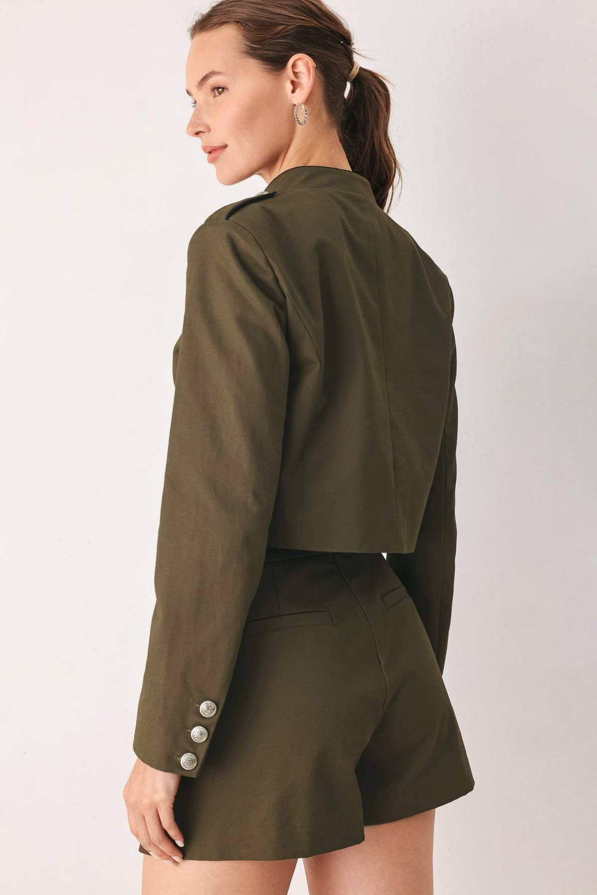 OLIVE CADET WOVEN CROP JACKET - Flying Tomato - Flyclothing LLC