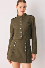 OLIVE CADET WOVEN CROP JACKET - Flying Tomato - Flyclothing LLC