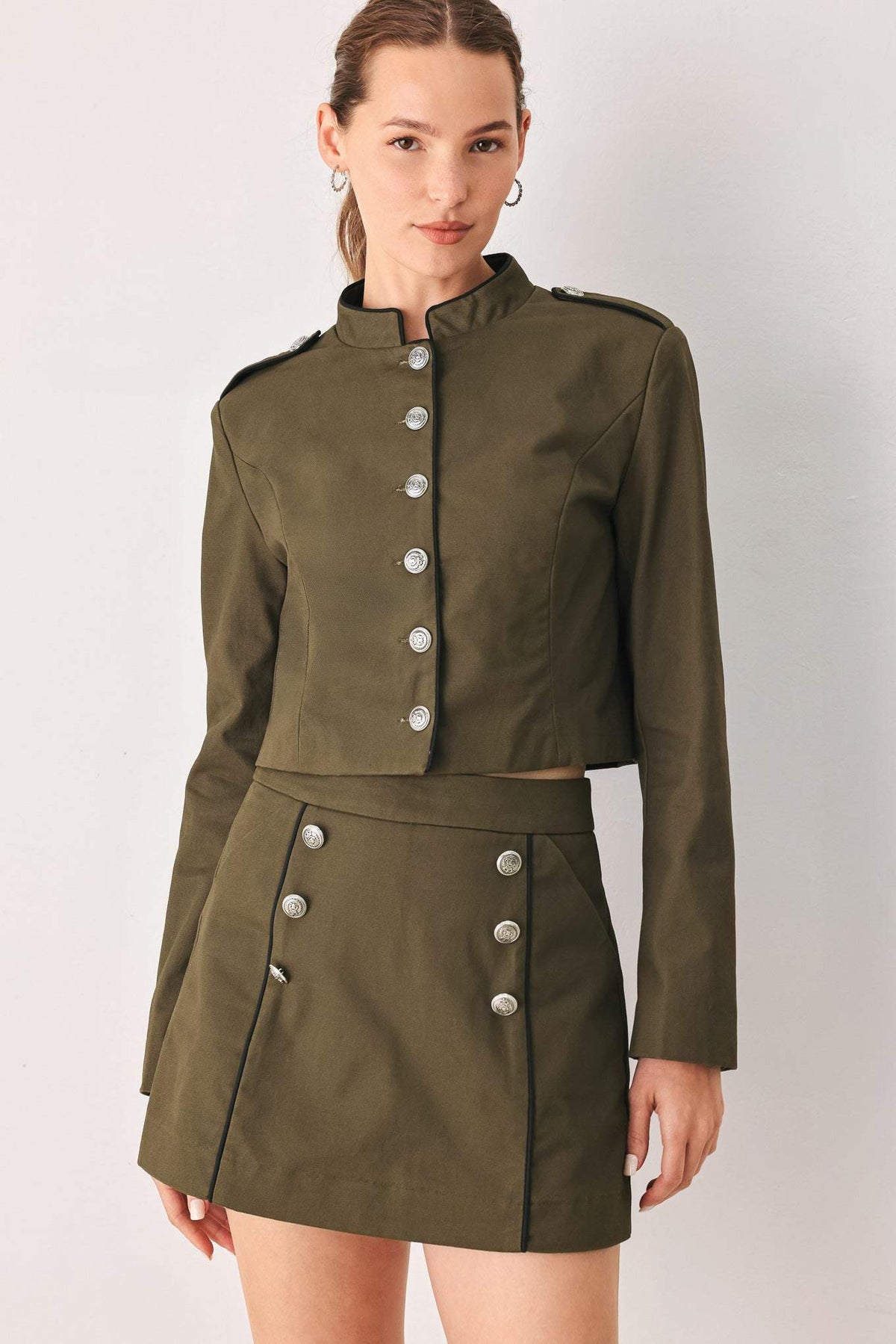 OLIVE CADET WOVEN CROP JACKET - Flying Tomato - Flyclothing LLC