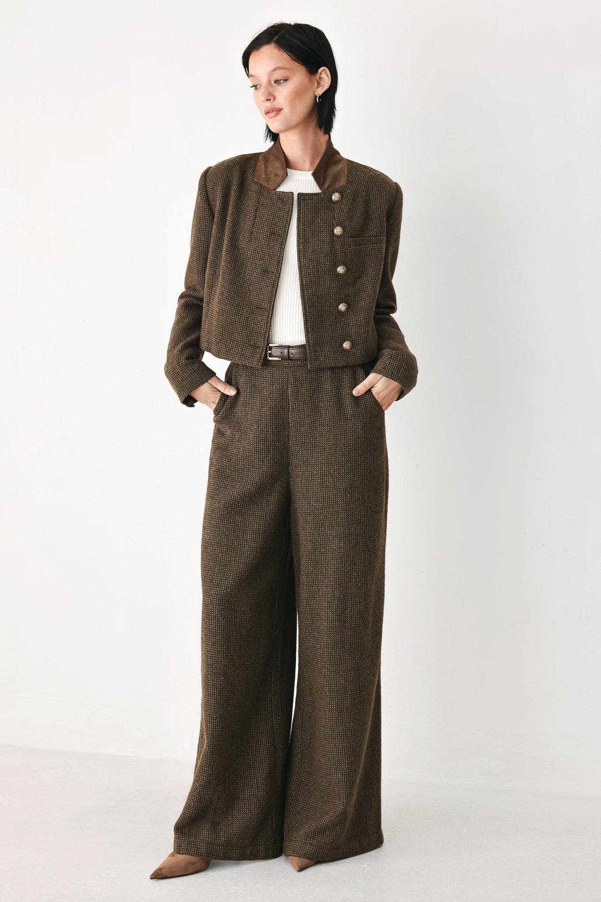 HERITAGE CHARM HOUNDSTOOTH CROP JACKET - Flying Tomato - Flyclothing LLC