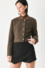HERITAGE CHARM HOUNDSTOOTH CROP JACKET - Flying Tomato - Flyclothing LLC