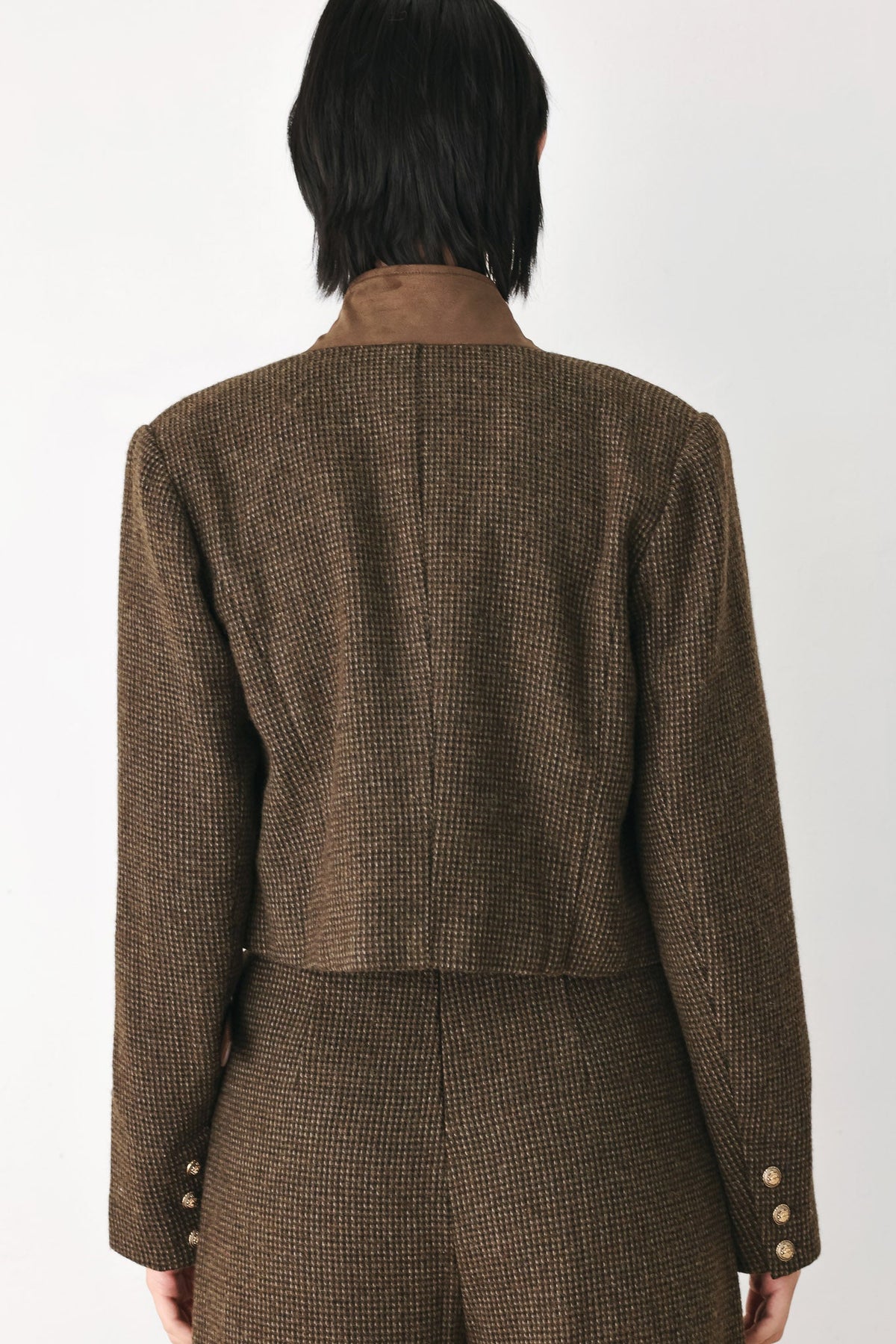 HERITAGE CHARM HOUNDSTOOTH CROP JACKET - Flying Tomato - Flyclothing LLC