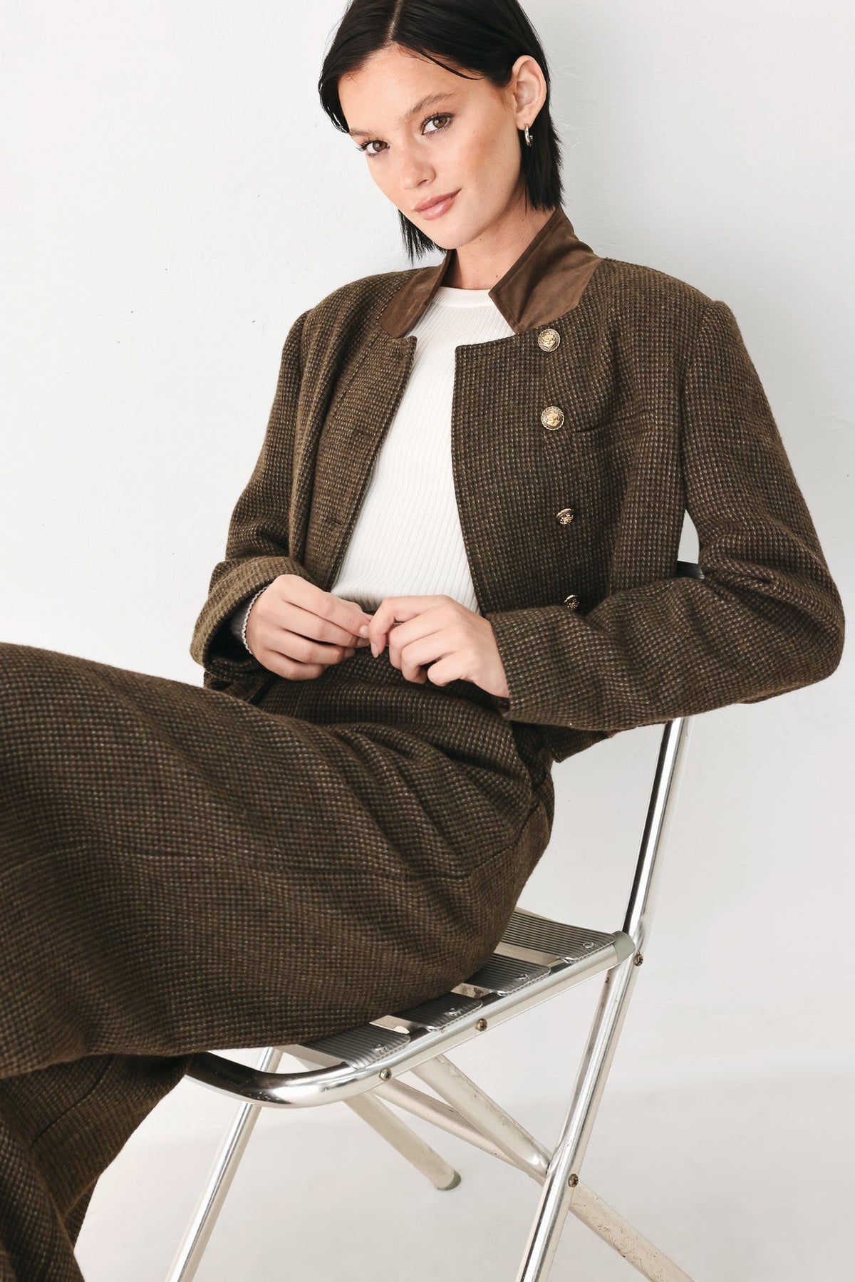HERITAGE CHARM HOUNDSTOOTH CROP JACKET - Flying Tomato - Flyclothing LLC