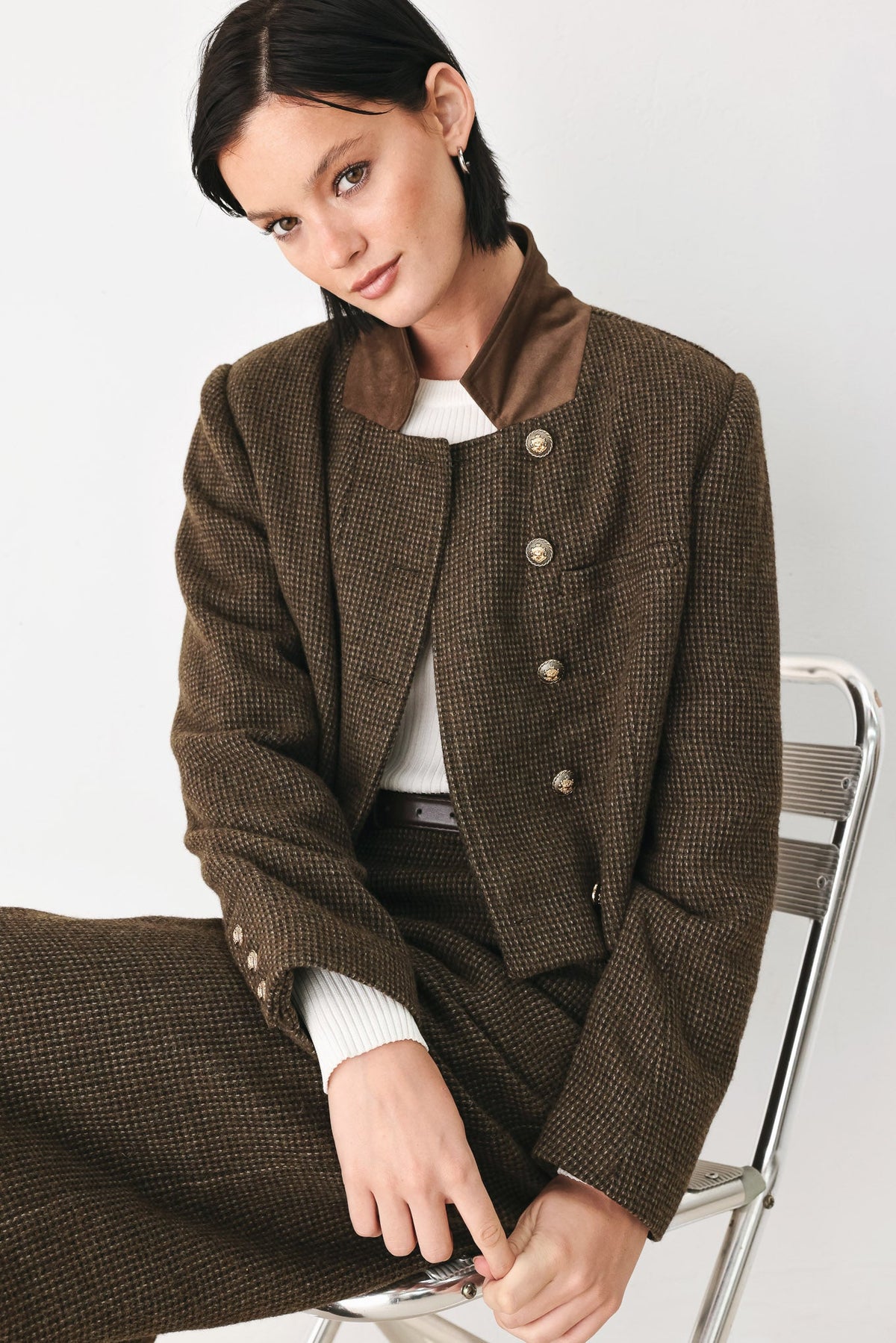 HERITAGE CHARM HOUNDSTOOTH CROP JACKET - Flying Tomato - Flyclothing LLC
