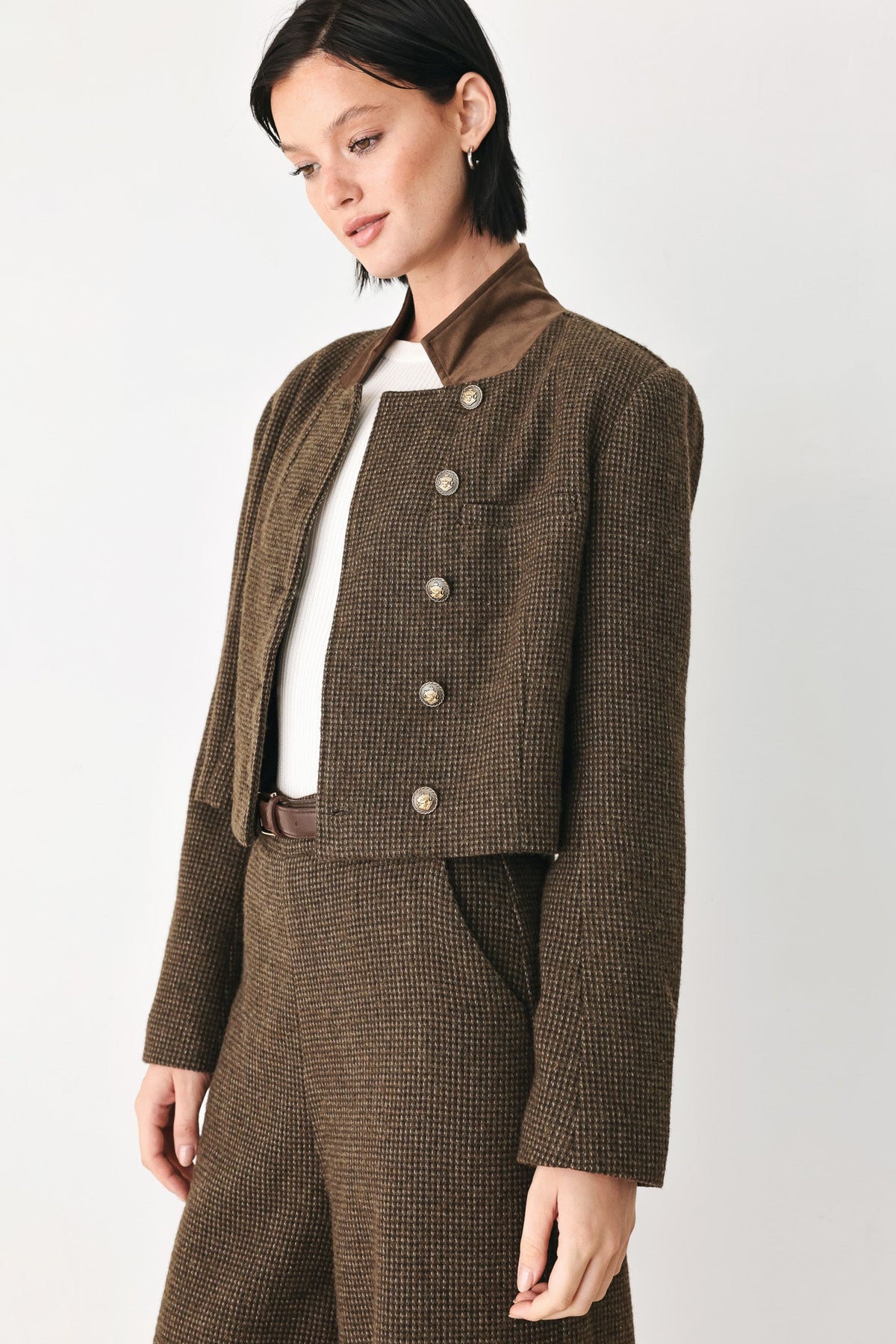 HERITAGE CHARM HOUNDSTOOTH CROP JACKET - Flying Tomato - Flyclothing LLC