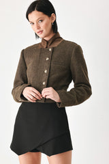 HERITAGE CHARM HOUNDSTOOTH CROP JACKET - Flying Tomato - Flyclothing LLC