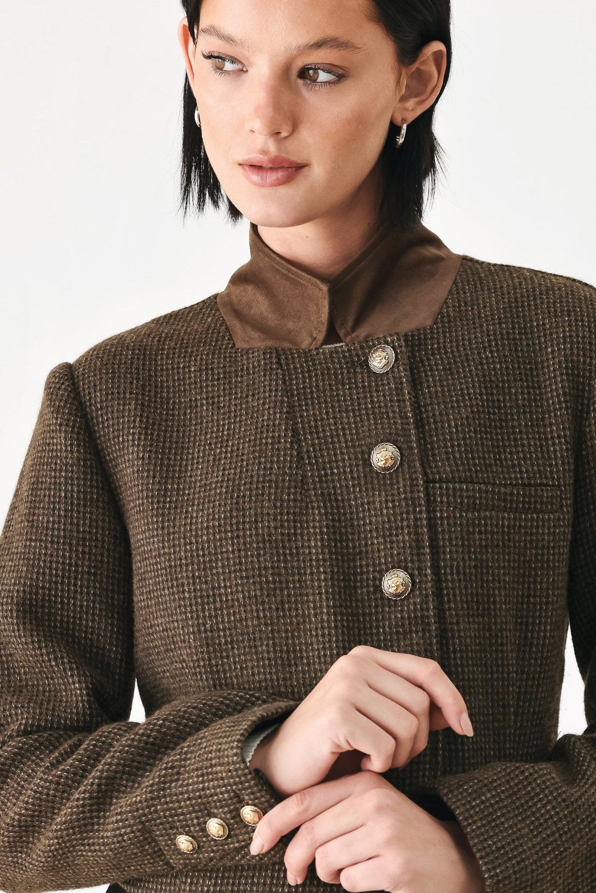HERITAGE CHARM HOUNDSTOOTH CROP JACKET - Flying Tomato - Flyclothing LLC