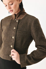 HERITAGE CHARM HOUNDSTOOTH CROP JACKET - Flying Tomato - Flyclothing LLC