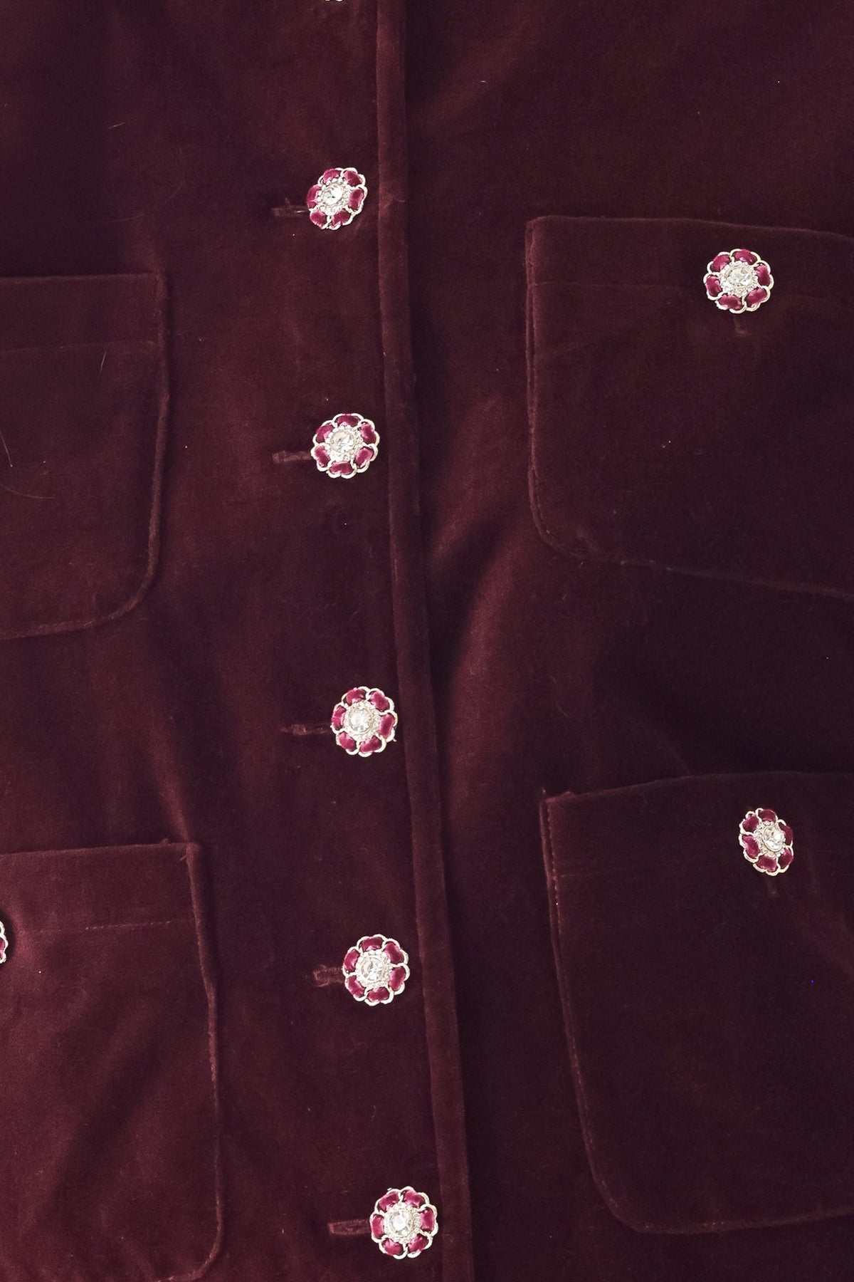 BORDEAUX VELVET BURGUNDY JEWEL-BUTTON CROPPED JACKET - Flying Tomato - Flyclothing LLC