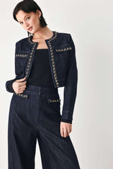AFTER HOURS INDIGO CHAIN-TRIM DENIM JACKET - Flying Tomato - Flyclothing LLC