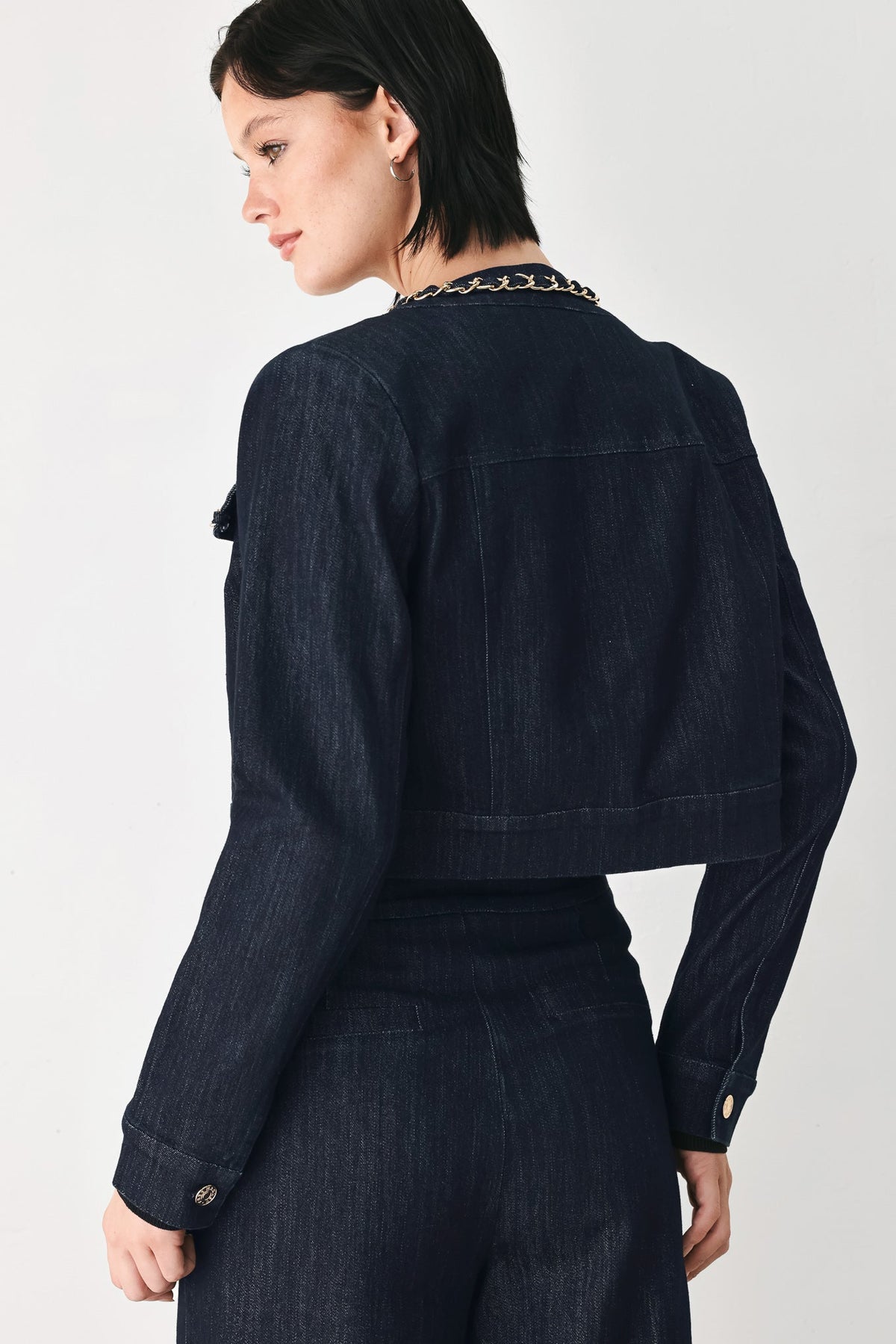AFTER HOURS INDIGO CHAIN-TRIM DENIM JACKET - Flying Tomato - Flyclothing LLC