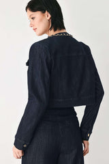 AFTER HOURS INDIGO CHAIN-TRIM DENIM JACKET - Flying Tomato - Flyclothing LLC