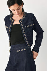 AFTER HOURS INDIGO CHAIN-TRIM DENIM JACKET - Flying Tomato - Flyclothing LLC