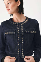 AFTER HOURS INDIGO CHAIN-TRIM DENIM JACKET - Flying Tomato - Flyclothing LLC
