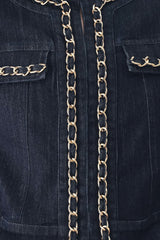 AFTER HOURS INDIGO CHAIN-TRIM DENIM JACKET - Flying Tomato - Flyclothing LLC