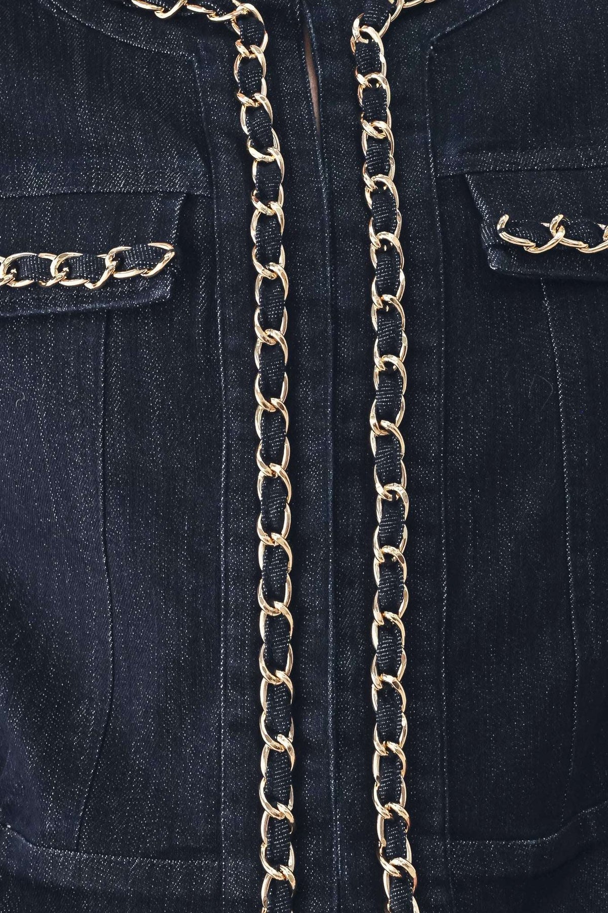 AFTER HOURS INDIGO CHAIN-TRIM DENIM JACKET - Flying Tomato - Flyclothing LLC