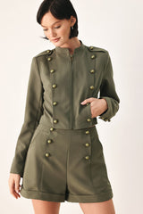 OLIVE COMMAND CROPPED MILITARY JACKET - Flying Tomato - Flyclothing LLC
