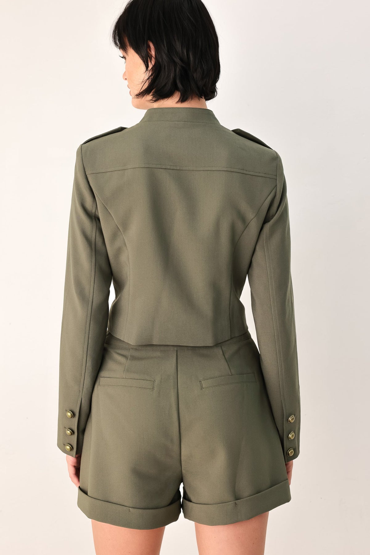 OLIVE COMMAND CROPPED MILITARY JACKET - Flying Tomato - Flyclothing LLC