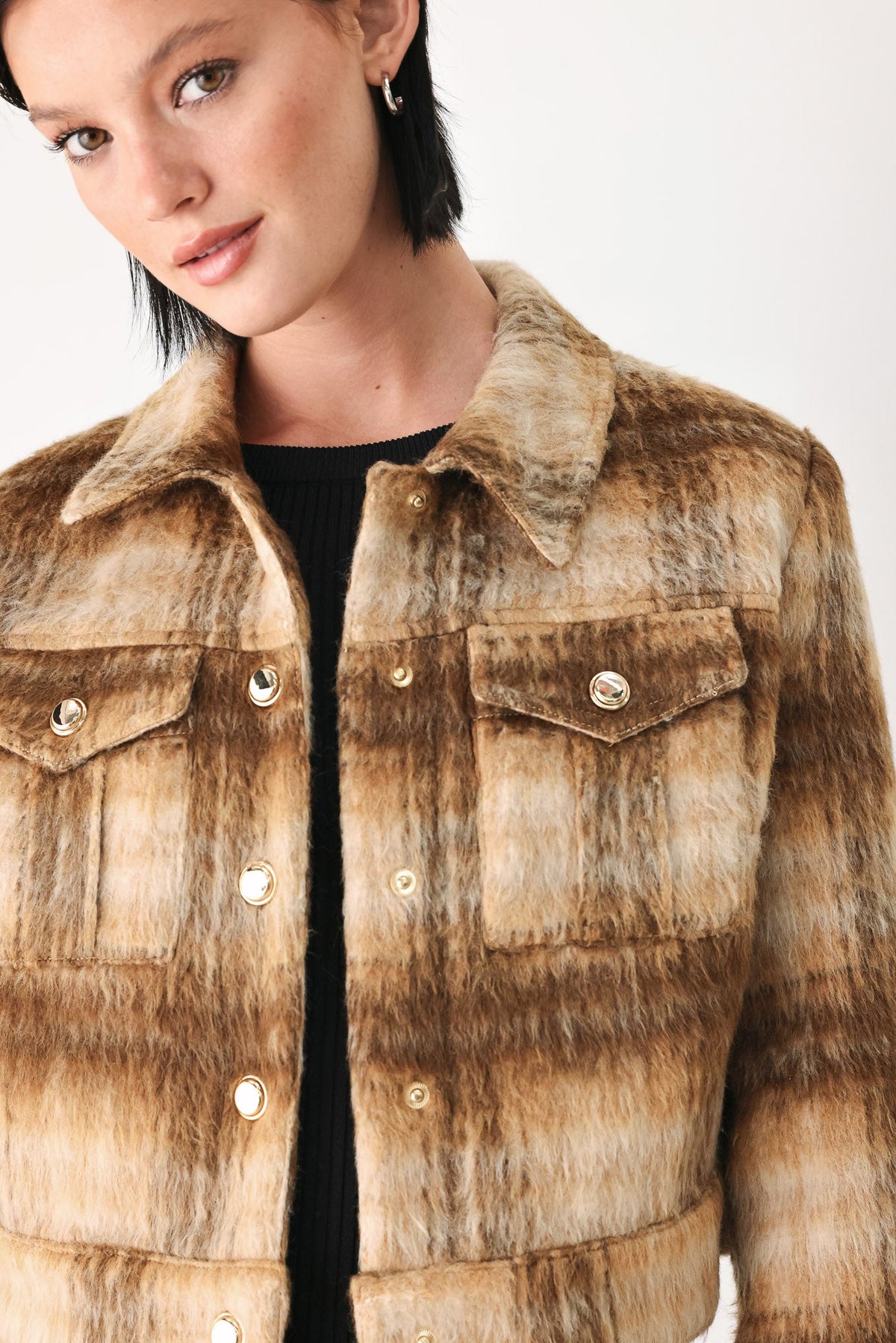 AUTUMN IN ASPEN PLAID CROP JACKET - Flying Tomato - Flyclothing LLC