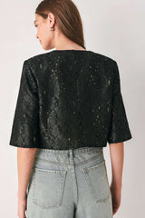 NOIR LACE AFFAIR BLACK/NUDE JEWEL-BUTTON CROPPED JACKET - Flying Tomato - Flyclothing LLC