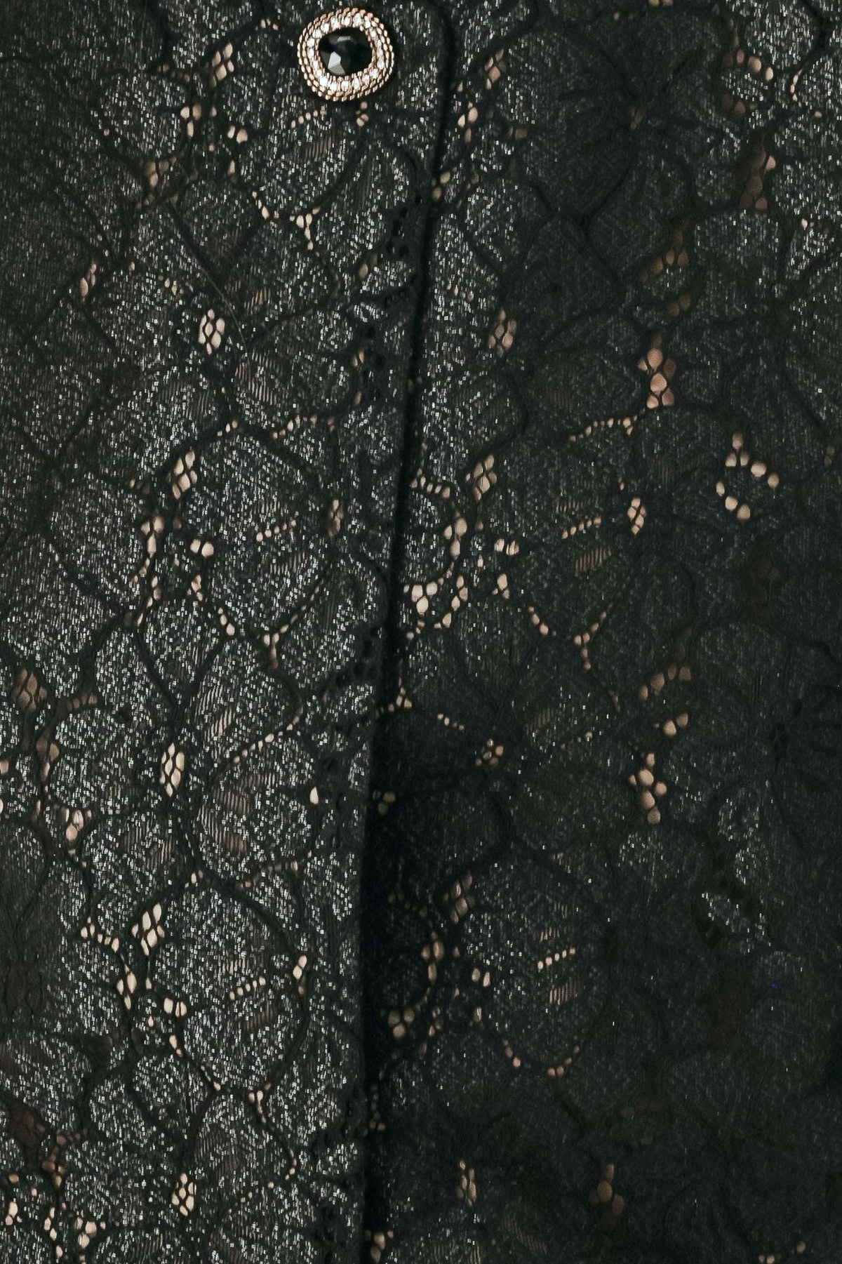 NOIR LACE AFFAIR BLACK/NUDE JEWEL-BUTTON CROPPED JACKET - Flying Tomato - Flyclothing LLC