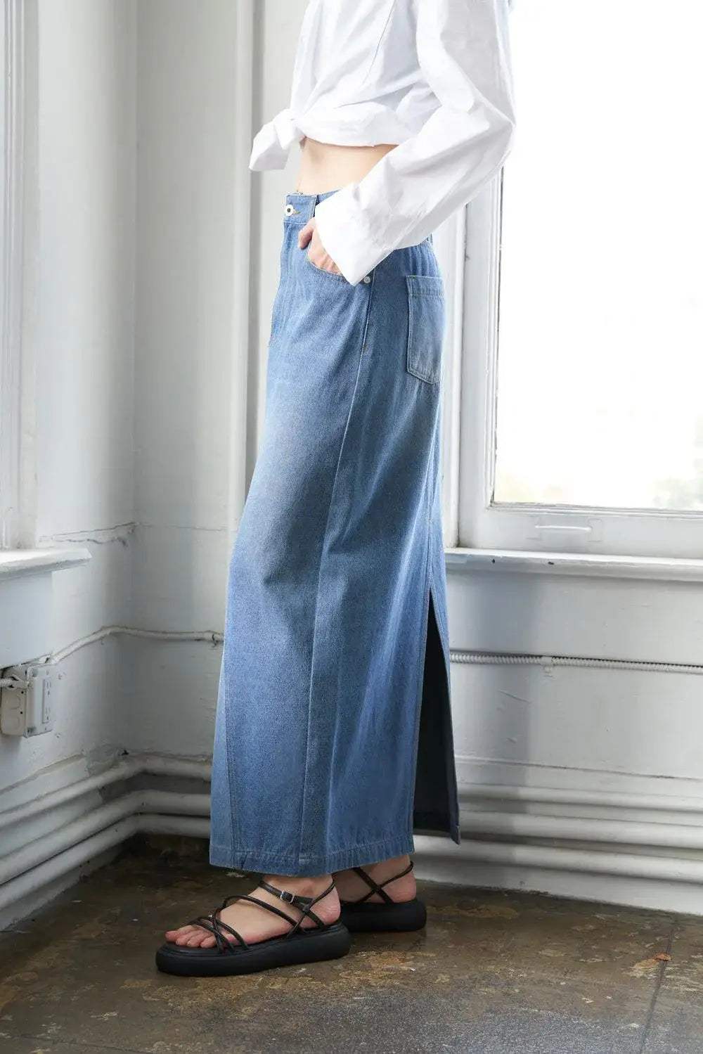 A LEAP OF FAITH MIDI DENIM SKIRT - Flying Tomato - Flyclothing LLC