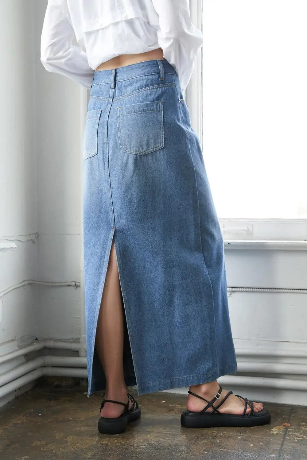 A LEAP OF FAITH MIDI DENIM SKIRT - Flying Tomato - Flyclothing LLC