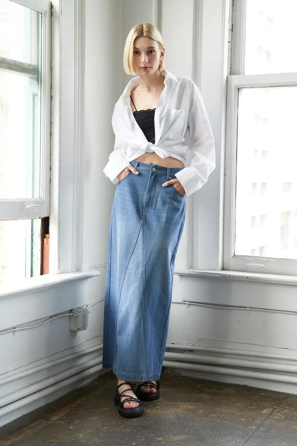 A LEAP OF FAITH MIDI DENIM SKIRT - Flying Tomato - Flyclothing LLC