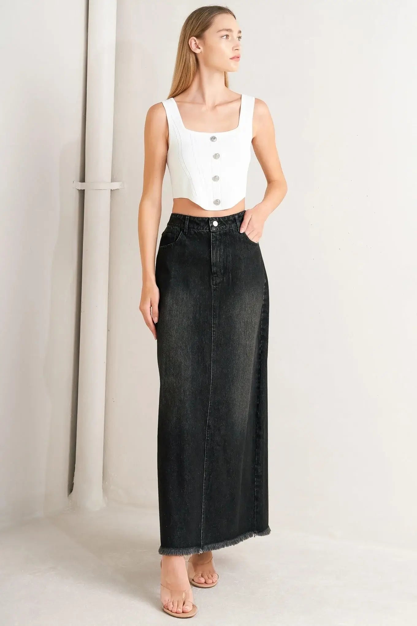 TALK ABOUT BEAUTY DENIM MIDI SKIRT - Flying Tomato - Flyclothing LLC