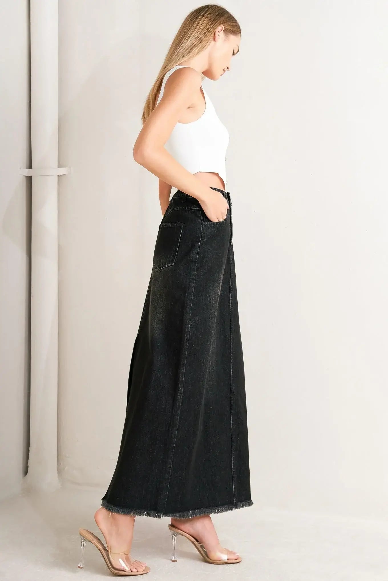 TALK ABOUT BEAUTY DENIM MIDI SKIRT - Flying Tomato - Flyclothing LLC