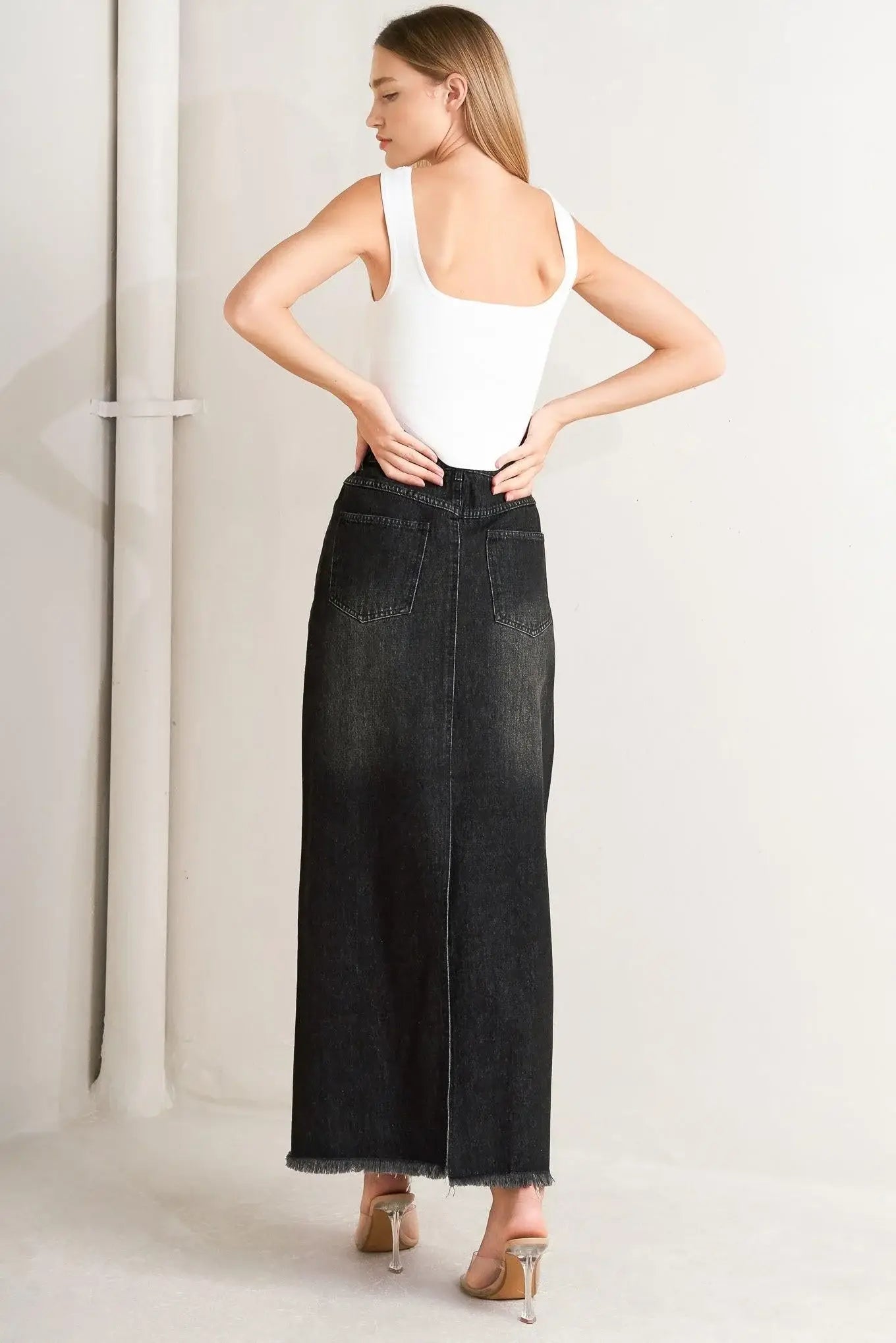 TALK ABOUT BEAUTY DENIM MIDI SKIRT - Flying Tomato - Flyclothing LLC