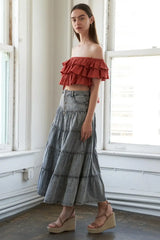 SIMPLE STATEMENT DENIM MIDI SKIRT - Flying Tomato - Flyclothing LLC