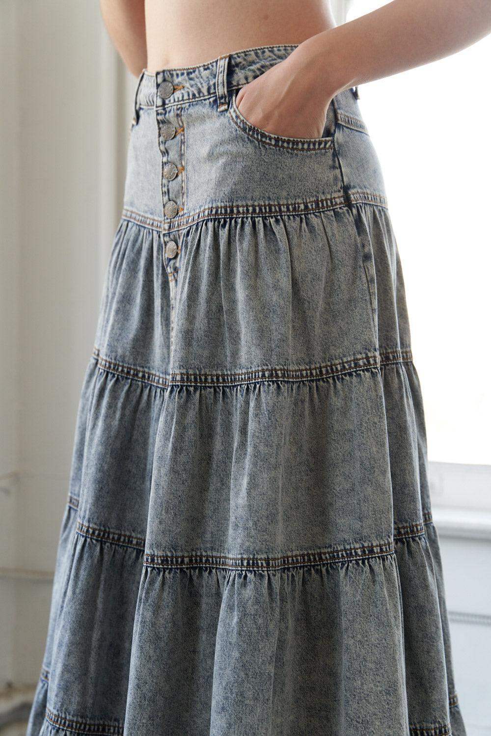 SIMPLE STATEMENT DENIM MIDI SKIRT - Flying Tomato - Flyclothing LLC