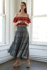 SIMPLE STATEMENT DENIM MIDI SKIRT - Flying Tomato - Flyclothing LLC
