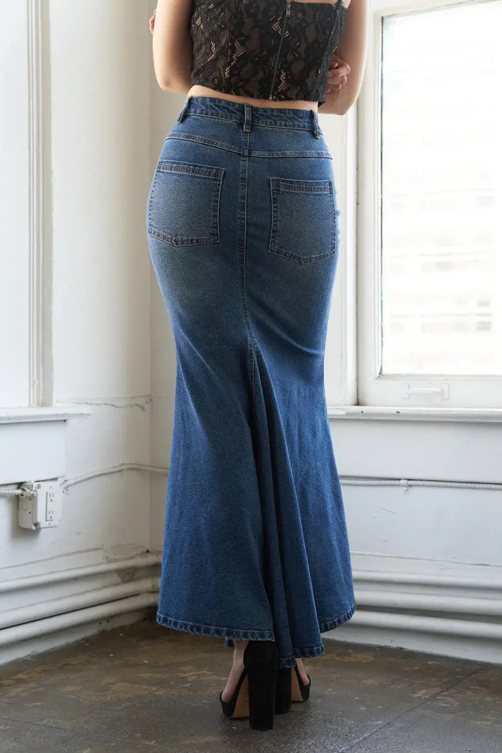 WHISPERING WINDS DENIM MIDI SKIRT - Flying Tomato - Flyclothing LLC