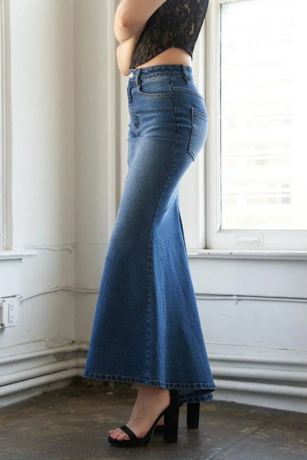 WHISPERING WINDS DENIM MIDI SKIRT - Flying Tomato - Flyclothing LLC